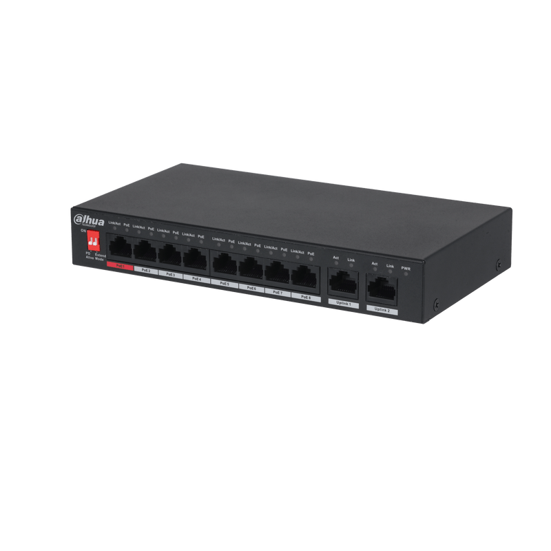 Dahua PFS3010-8ET-96 10-Port Unmanaged Desktop PoE Switch, 8 PoE Ports