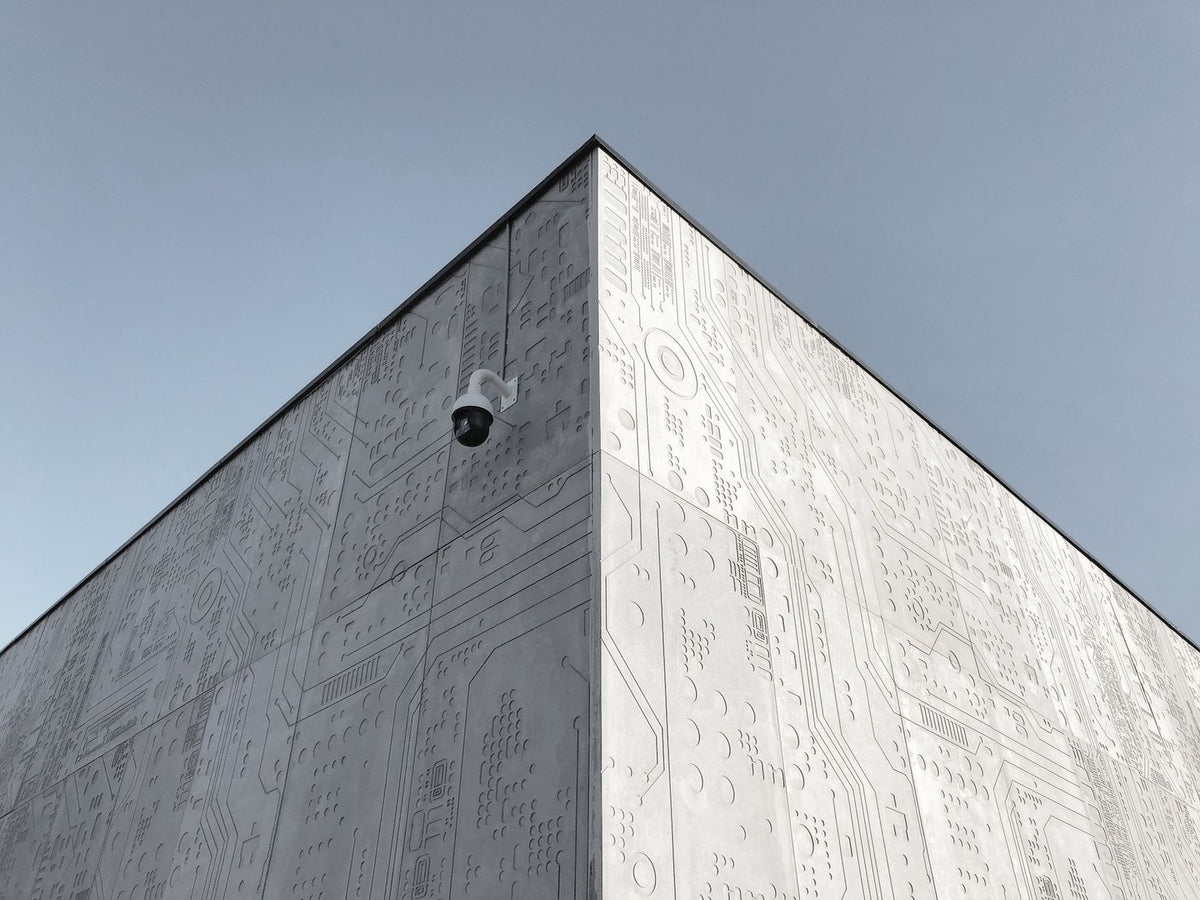 Clean architectural lines against a blue sky