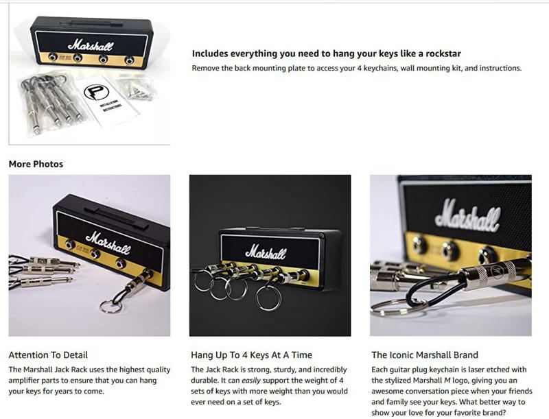 Shipping Free Marshall Jack Rackamp key hanger. Includes 4 guitar plug keychains and 1 wall