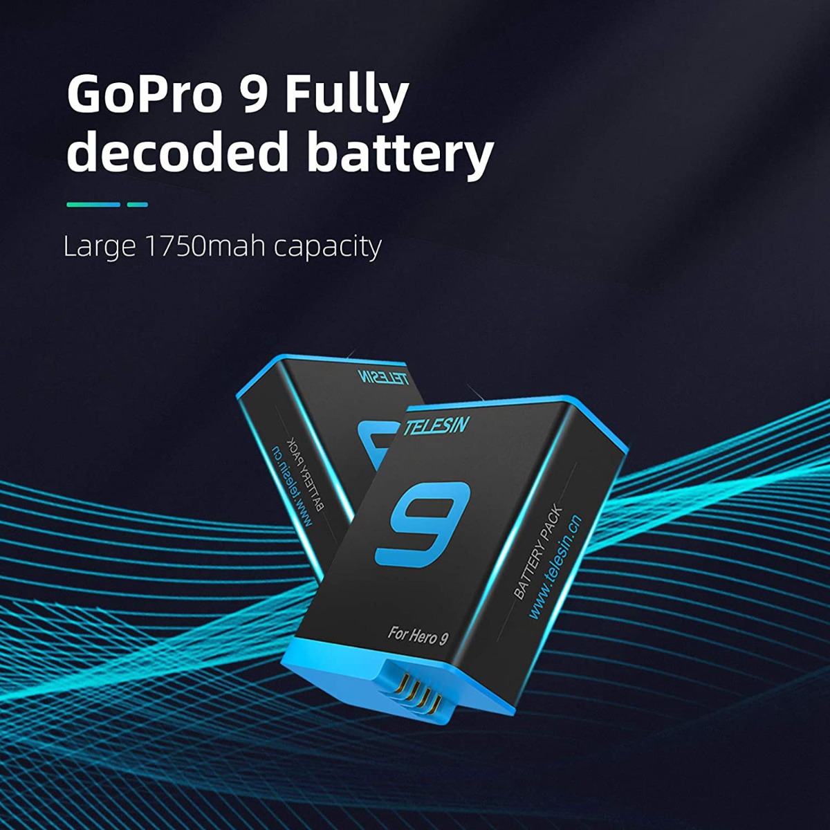 Free Shipping GoPro Hero 9 Black Battery 2-Pack Replacement Batteries (1750mAh) 