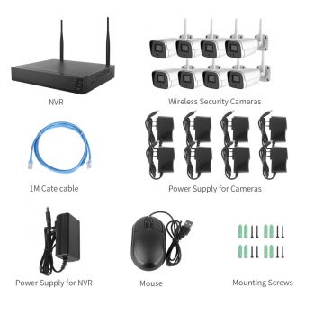 [2021 new]  8 Channel Wireless OfficeSecurity System 1080P NVR, 8PCS metal Bullet camera 1080P  CCTV WI-FI IP Cameras for Homes Small business Night Vision, Motion Alert free shipping 