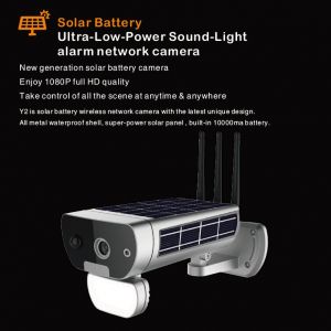 2021 New ship free Solar Battery Ultra-Low-Power Sound-Light alarm network camera with the latest unique design. All metal waterproof shell, super-power solar panel , built-in 10000ma battery