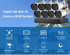 [2021 new]  8 Channel Wireless Security Camera System 1080P NVR, 8PCS Bullet camera 1080P 2.0MP CCTV WI-FI IP Cameras for Homes Night Vision, Motion Alert free shipping 