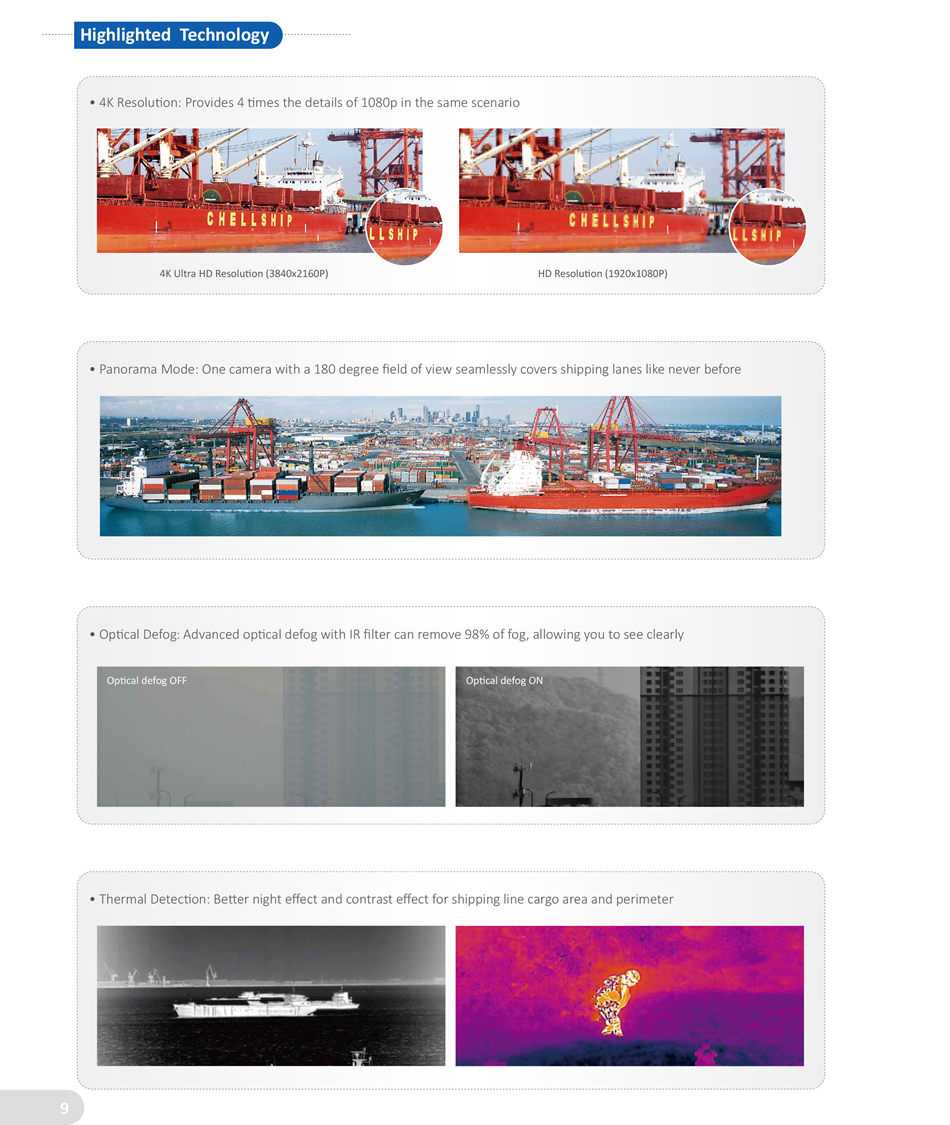 INTEGRATED SECURITY SOLUTION FOR HARBOR  Display map with satellite cloud images, hydrology and meteorology, weather, wave, tdal, and other image informaton
 and port operaton informaton
• Manage all devices including viewing real-tme video feed and playback
• Intelligent operaton and management system allows centralized management of video surveillance, storage, display,
 and alarm systems
• Video synopsis displays summary of useful informaton for records sorted by subject and tme