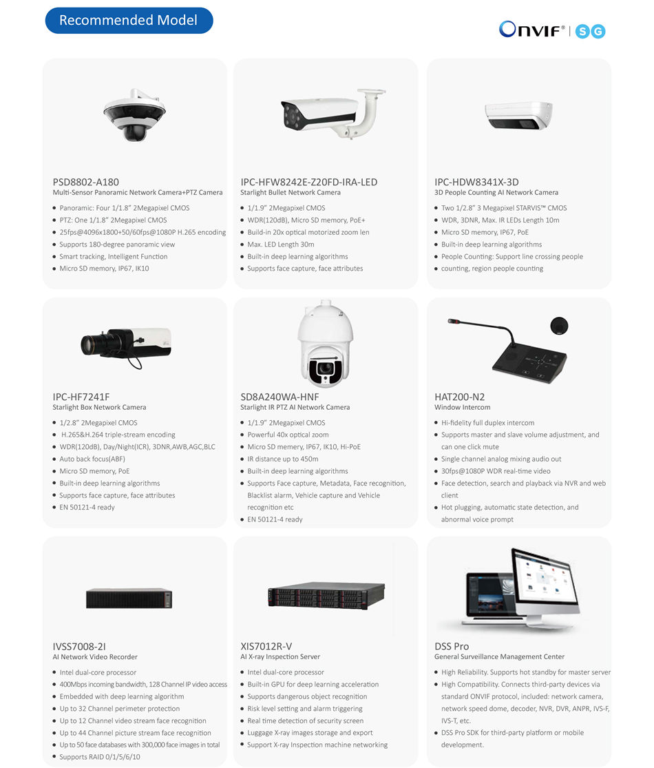 Railway Station Surveillance Solution IVSS7008-2I
AI Network Video Recorder
Intel dual-core processor
400Mbps incoming bandwidth, 128 Channel IP video access
Embedded with deep learning algorithm
Up to 32 Channel perimeter protection
Up to 12 Channel video stream face recognition
Up to 44 Channel picture stream face recognition
Up to 50 face databases with 300,000 face images in total
Supports RAID 0/1/5/6/10