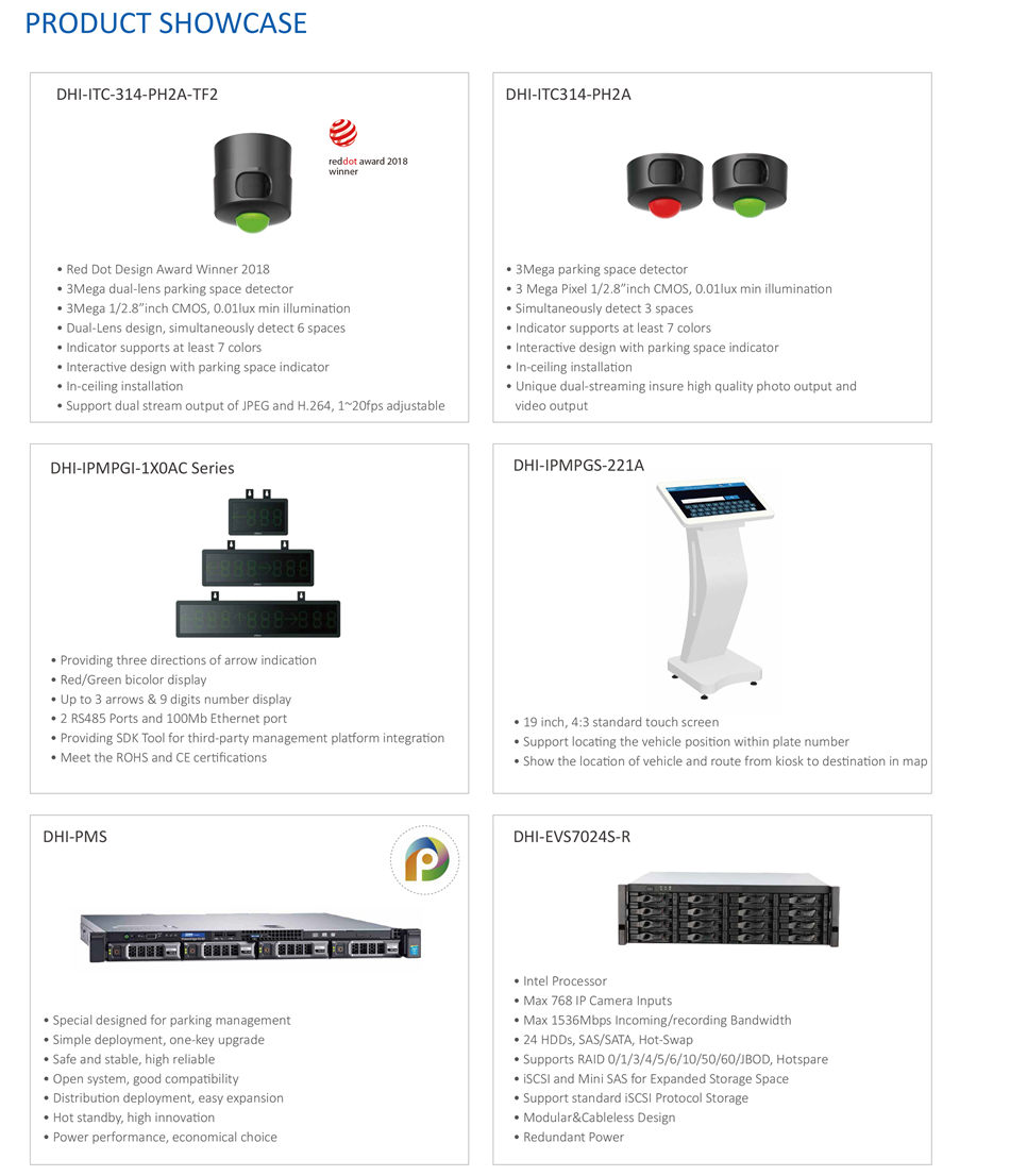 SMART PARKING MANAGEMENT SOLUTION EVS7048S-R
DHL460UCM-ES NVD0405DH-4K
• Support distribute and cascade deployment
• Support hot standby for master server
• Support N+M hot standby for slave server
• Up to 20 slave server can be managed per master server
• Support up to 5-level cascade
• Up to 300TB can be connected via ISCSI per server
• Max 1536Mbps Incoming/recording Bandwidth
• 48 HDDs, SAS/SATA, Hot-Swap
• Supports RAID 0/1/3/4/5/6/10/50/60/JBOD, Hotspare
• iSCSI and Mini SAS for Expanded Storage Space
• Support standard iSCSI Protocol Storage
• Modular&Cableless Design
• Redundant Power